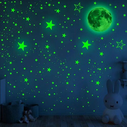 444pcs/set Luminous Moon Star Wall er Glow In The Dark Fluor