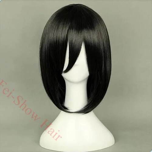 Fei-Show Synthetic Heat Resistant Fiber Short Wavy Black Hai