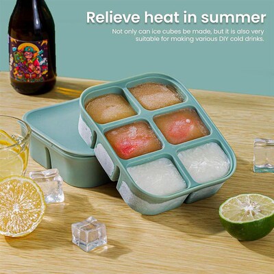 6-Cavity Ice Cube Tray Stackable Large Silicone Ice Cube Fre