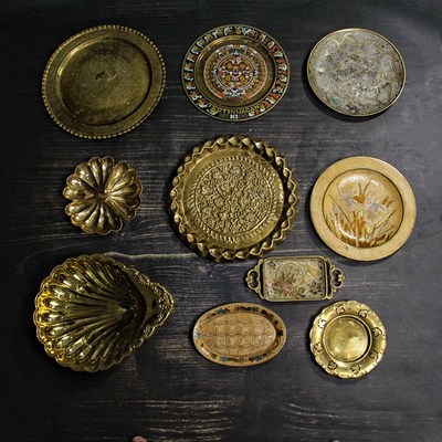 vintge复古纯黄铜托盘创意水果盘子个性潮流欧式西洋拍摄精软装