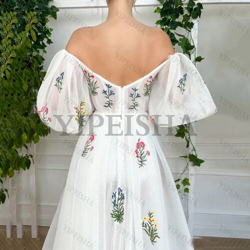 Sweetheart A-Line Prom Gown Flowers Appliques Off The Should