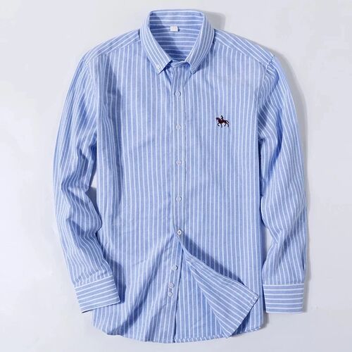 S~6XL Cotton Oxford Shirt For Mens Long Sleeve Plaid Striped