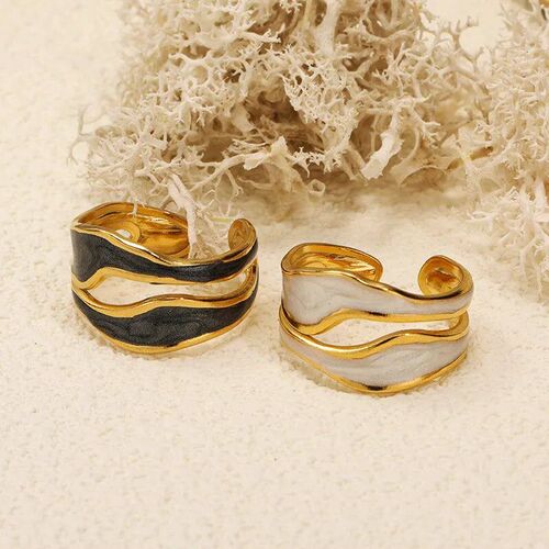Vintage Stainless Steel White Oil Drip Open Rings for Women
