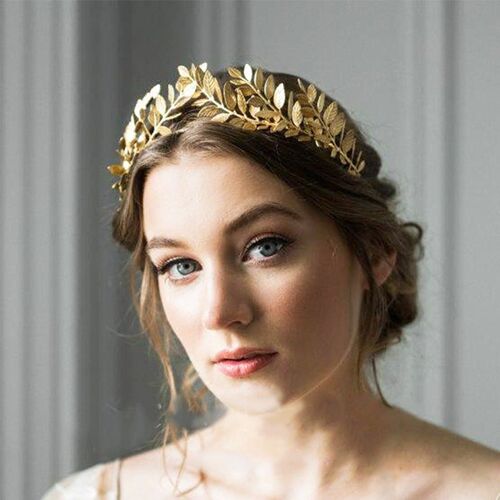 European Greek Goddess Headband Metal Gold Leaves Branch Cro