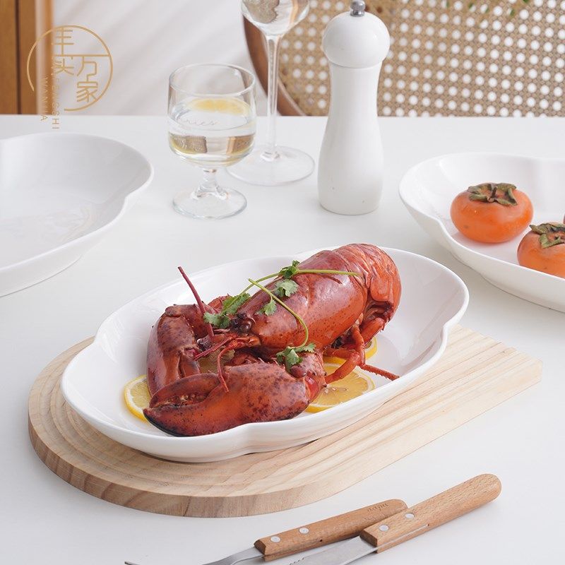 鱼盘高档骨瓷盘子纯白陶瓷餐具创意盘子简约异型鱼盘家用大号盘子