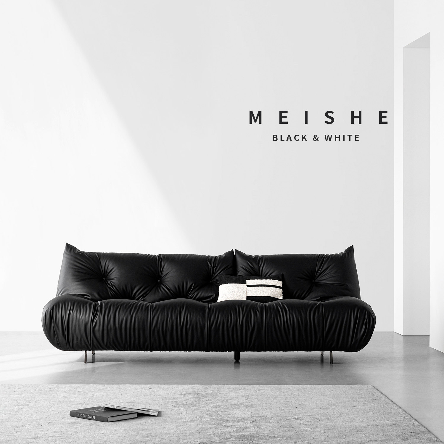 魅舍 可折叠沙发床直排落地两用黑色皮人三人设计师复古慵懒,住宅家具,皮布沙发,淘宝优惠券,粉丝福利购,淘宝优惠卷