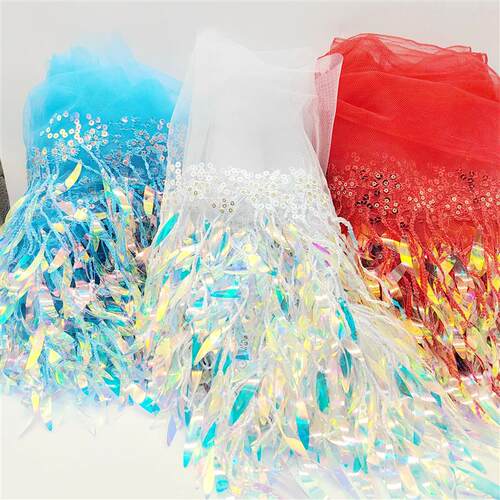 15cm 1 yard Sequ Tassel Mesh Lace Trim Decor Dress Fringe Ta