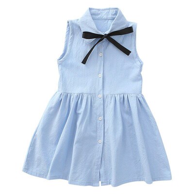 Girls Summer Cotton Dresses Bow Blouse Dresses MidLarge Kids