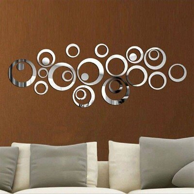 24pcs Circles Mirror Background Wall Decor Paster Acrylic