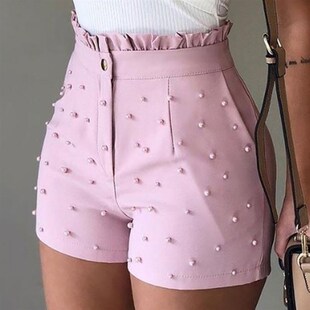 2020 new Fashion Solid Color High Waist Button Ruffled Beade