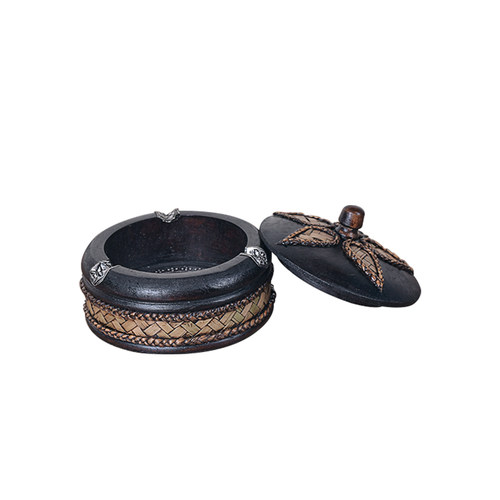 实木烟灰缸创意个性潮流中式复古客厅家用茶几烟缸大号带盖烟灰缸