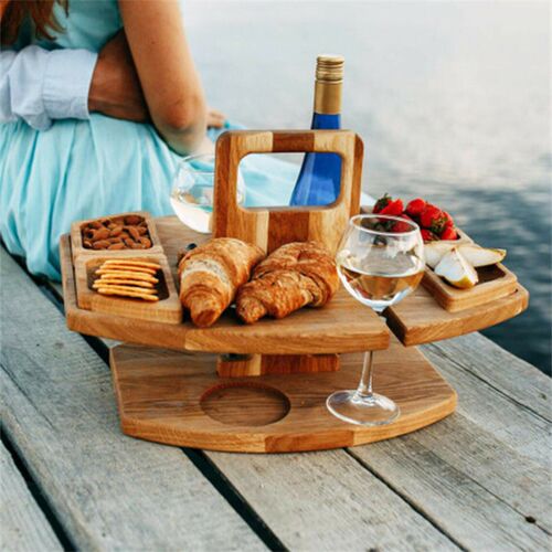 Outdoor Tables Wooden Folding Picnic Table With Glass Holder