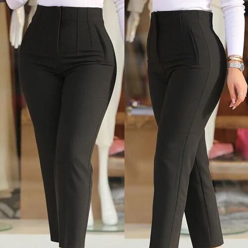 Elegant High Waist Cropped Work Pants For Women Black All-Ma