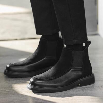 Casual Leather Chelsea Shoes Mid-top Men Trendy Martin Boots
