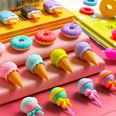 1Ps Kawaii Ie Cream Donuts Lollipop Detahable Rubber Eraser