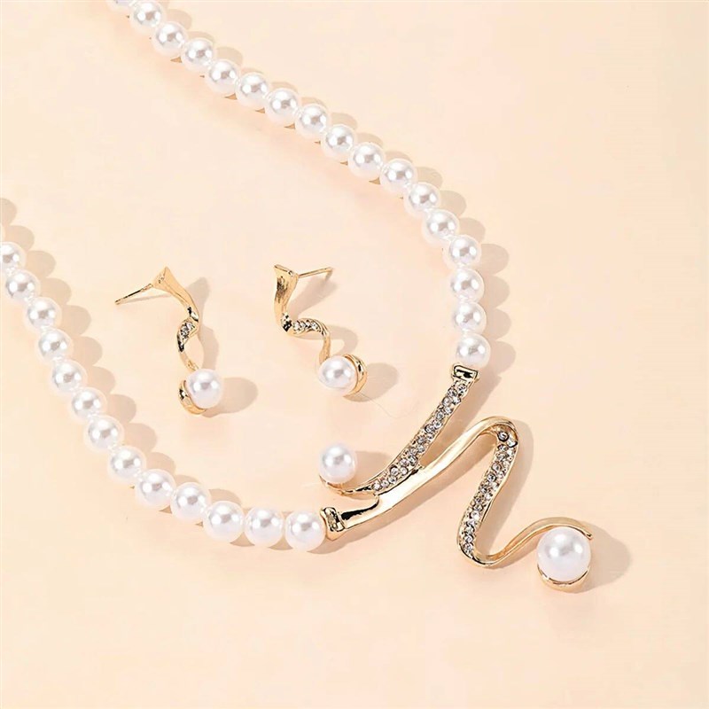 1Set New Women Bridal Wedding Party imitation Pearl Rhinesto - 实物图
