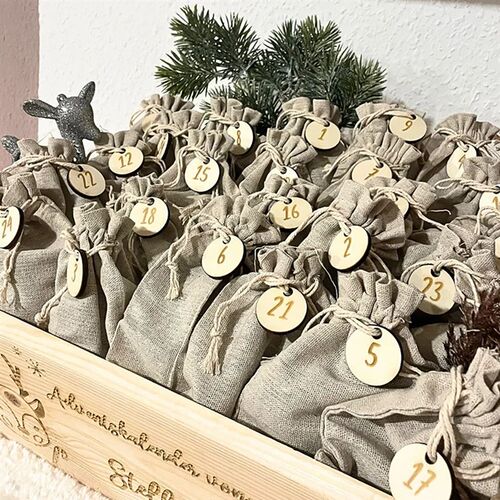 25Pcs Advent Calendar Drawstring Bag with Number Plaque Chri