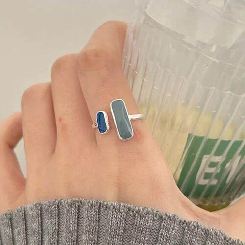 Silver Blue Stone Rings For Women Simple rendy Retro Party G