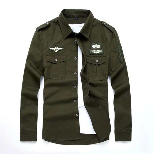 Spring and Summer Cotton Long Sleeve Shirt Military Casual W