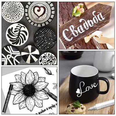 Black White Permanent Markers Acrylic Paint Pens Crafts Supp