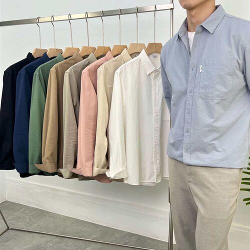 Nengmeng Cotton Basic Mens Casual Shirt Mens Long Sleeve W