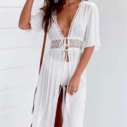 3XL Beach Long Maxi Dress Women Bikini ver Up Tunic Pareo Wh