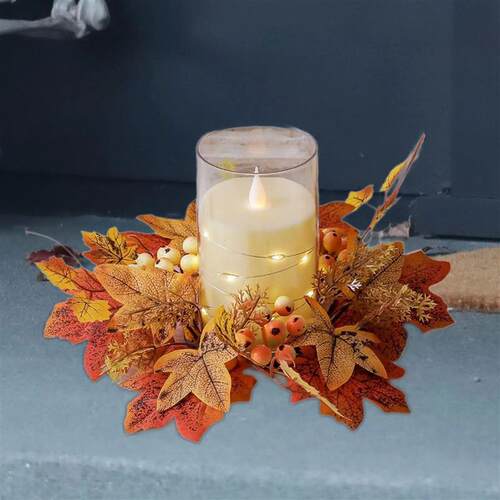 Fall Candle Ring for Pillar Artificial Candle Garland Decor