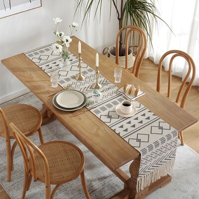 Cotton Linen Table Runner Buffalo Plaid Woven Kitchen Runner