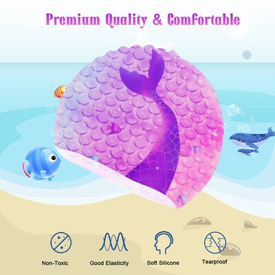 Cute Cartoon Silicone Swimming Cap For Children Girl Waterpr