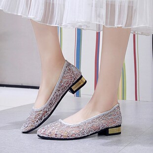 Women Flat Shoes Square With Pointed Mesh Cloth Breathable M