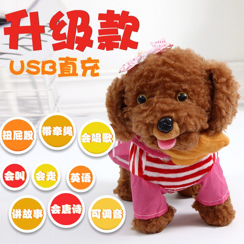儿童电动毛绒玩具狗狗会唱歌跳舞仿真泰迪牵绳走路电子小狗智能狗