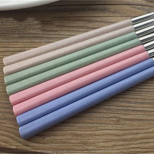 Stainless Steel Chinese Chopsticks Wheat Straw Portable Trav