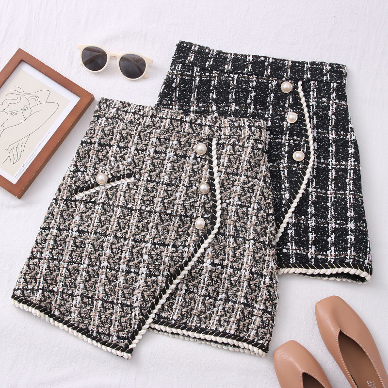 Tweed Skirts for Women Solid High Waist Slimming Skirts Autu图片