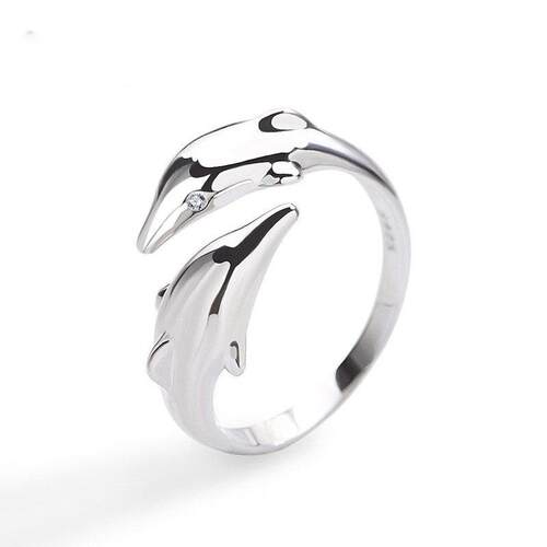 Smooth Surface Cute Animal Dolphin Adjustable Ring Silver Co