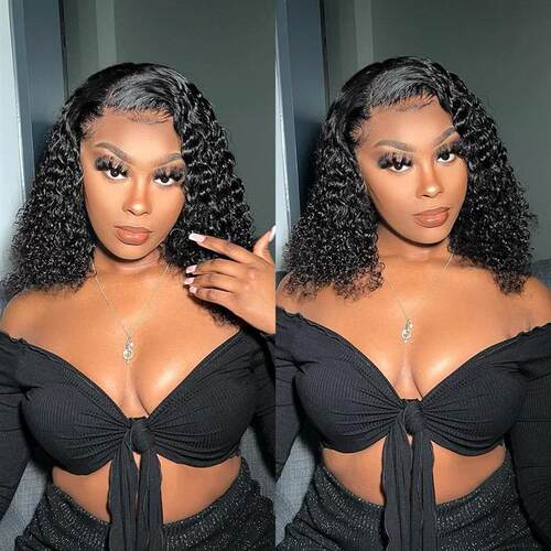 Short Curly Human Hair Bob Wig 13x4 Lace Front Human Hair Wi