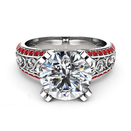 Zhenrong New Ruby Through Flower Ring Micro-set 14k Yellow G