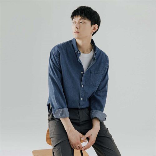 Also mens denim long-sleeved shirt mens youth autumn tend