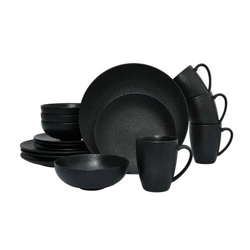 ceramic black plates bowl dinnerware Set of 4 set of 16件套