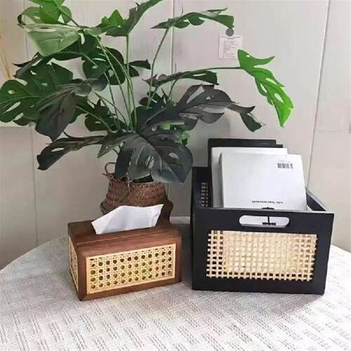 Solid Wood Rattan Tissue Box Wide Opening Wear-resistant