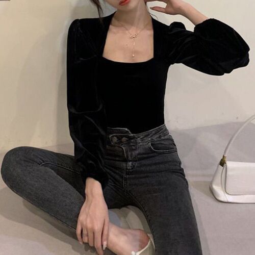 Aelegantmis Plus Size Vintage Velvet Blouse Shirt Women Spri