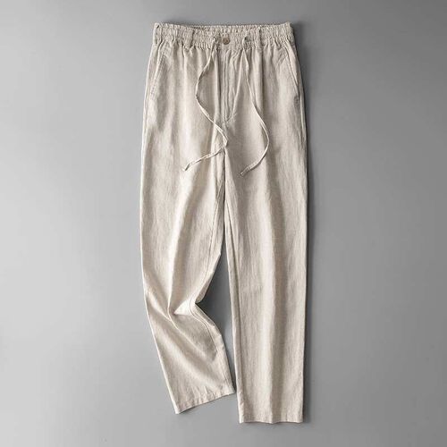 elastic waist linen pants mens loose cotton and linen mens
