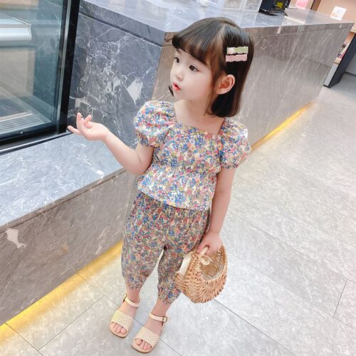 2pcs/set 2022 Children Clothes Floral Tshirt + Pants For Gir