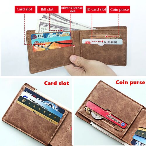 2023 New Fashion PU Leather Mens Wallet With Coin Bag Zippe