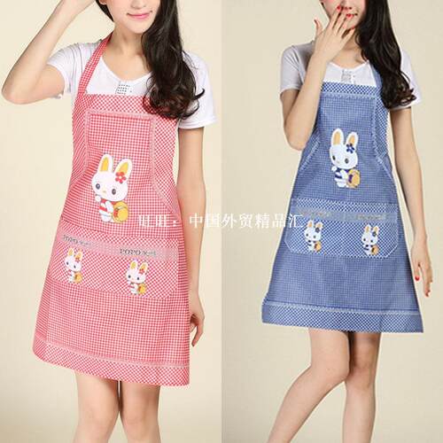 Cartoon Women Cooking Apron Rabbit Pattern Anti Dirt Kitchen