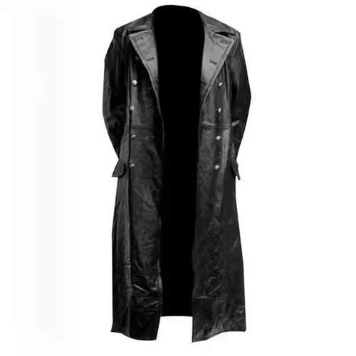 Men Faux Leather Coats Pu Long Coat Splice Double Breasted T