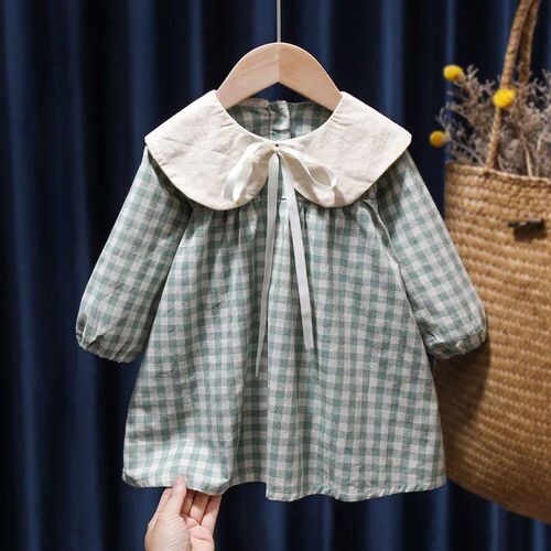 Lovely Plaid Dress for Baby Girls Peter Pan Collar Spring Su