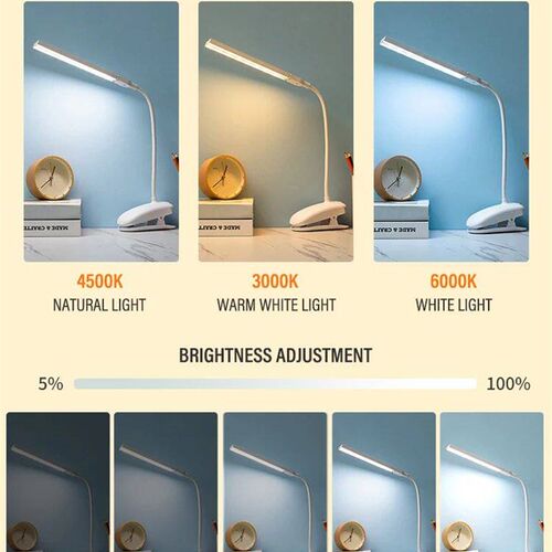 LED Double-headed Reading Table Lamp with Clip Touch Control