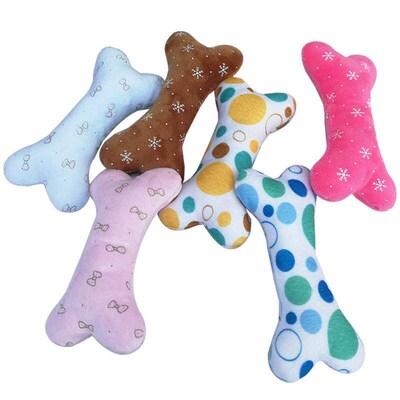 Kapmore 1pc Bone Shape Dog Toy Funny Plush Puppy Squeaky Toy