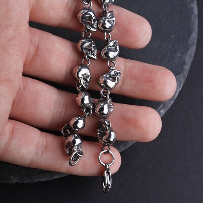 Vintage Stainless Steel Skull Beaded Skull Bracelet for Men