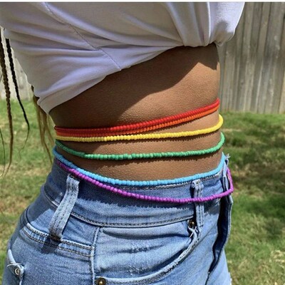 1pc Elastic Waist Bead Chains Summer Body Chains Colorful Be